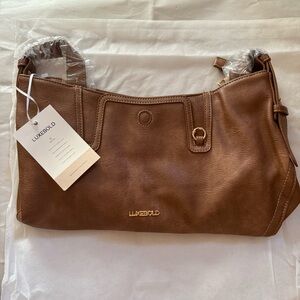 NWT LuxeBold Hobo Shoulder Bag Versatile Vegan Leather Brown Zipper Closure